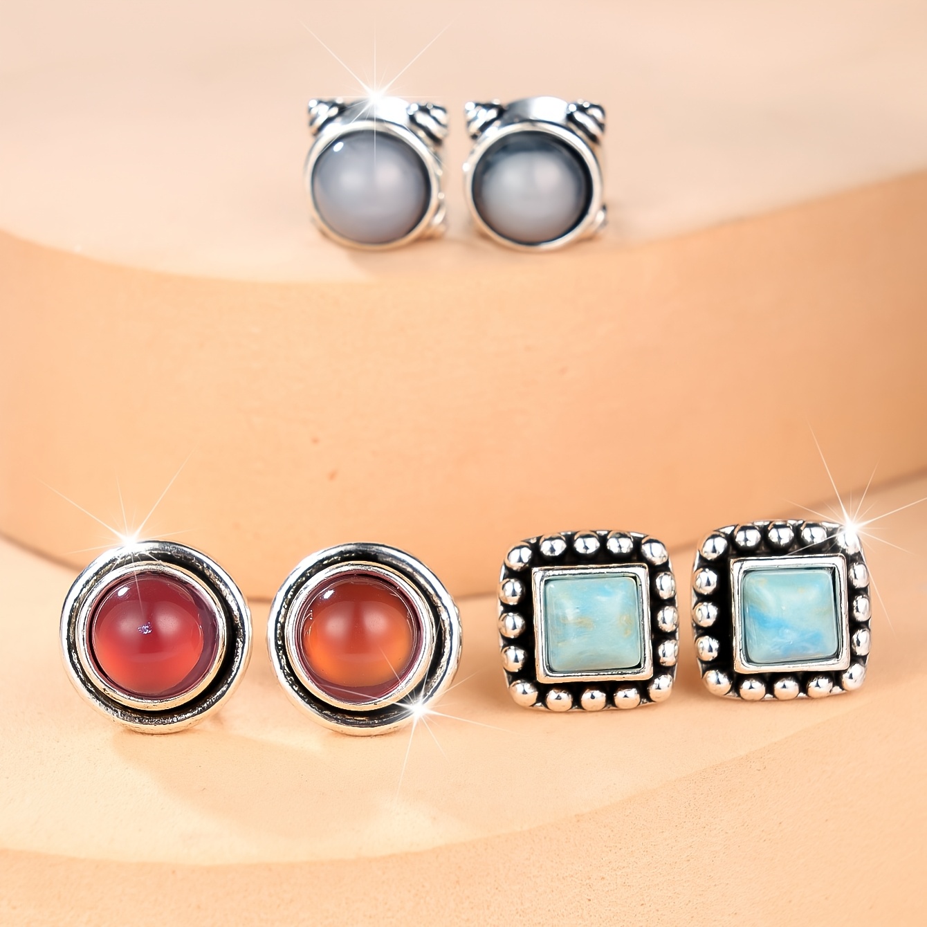 6pc Mixed-Color Literary Style Earrings Set for Women